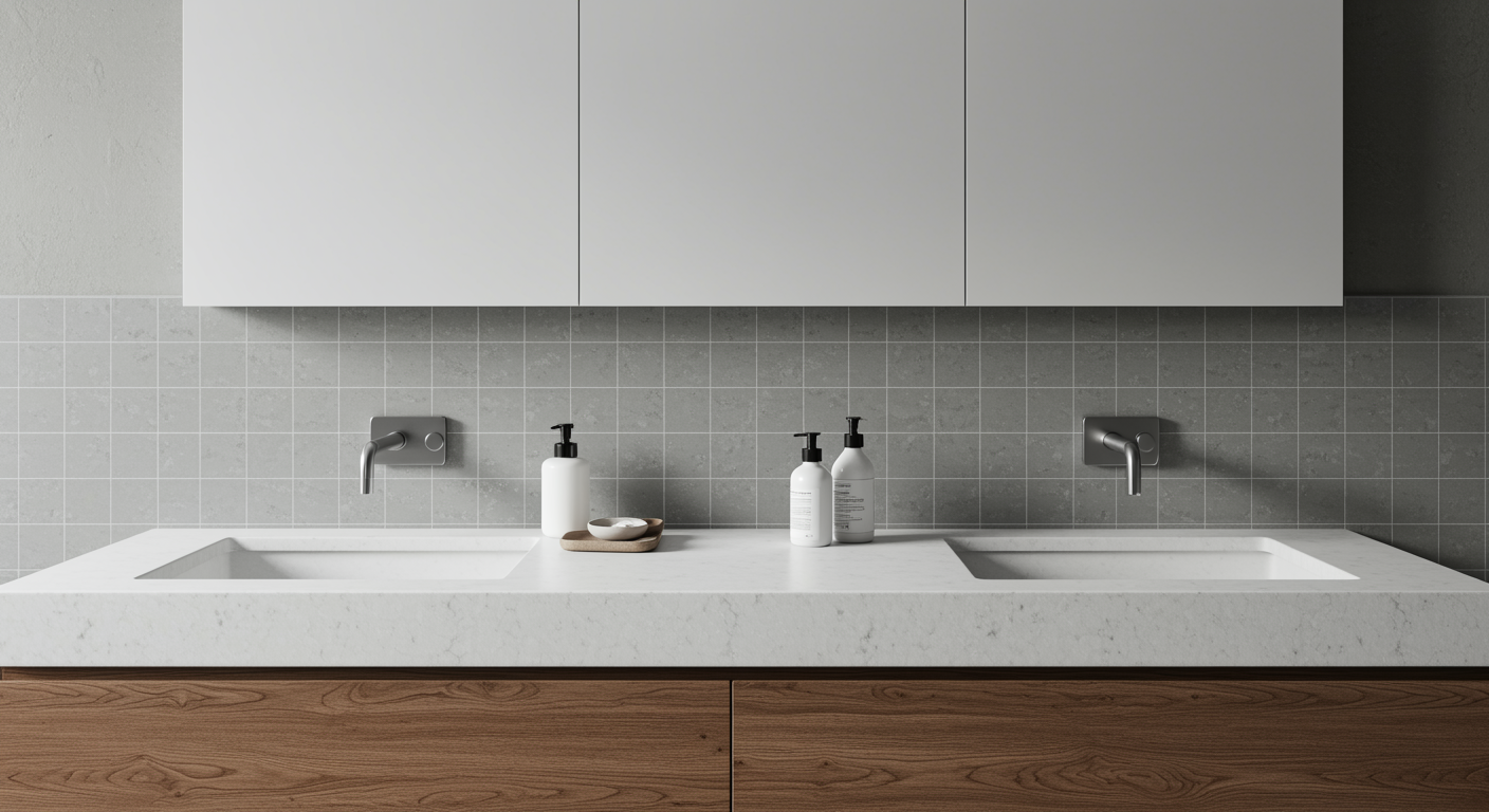 Guide To Bathroom Countertops, Bathroom Countertops, Care For Bathroom Countertops, Bathroom Countertop Tips, Care For Countertops, Bathroom Countertop Materials, Choice For Bathroom Countertops