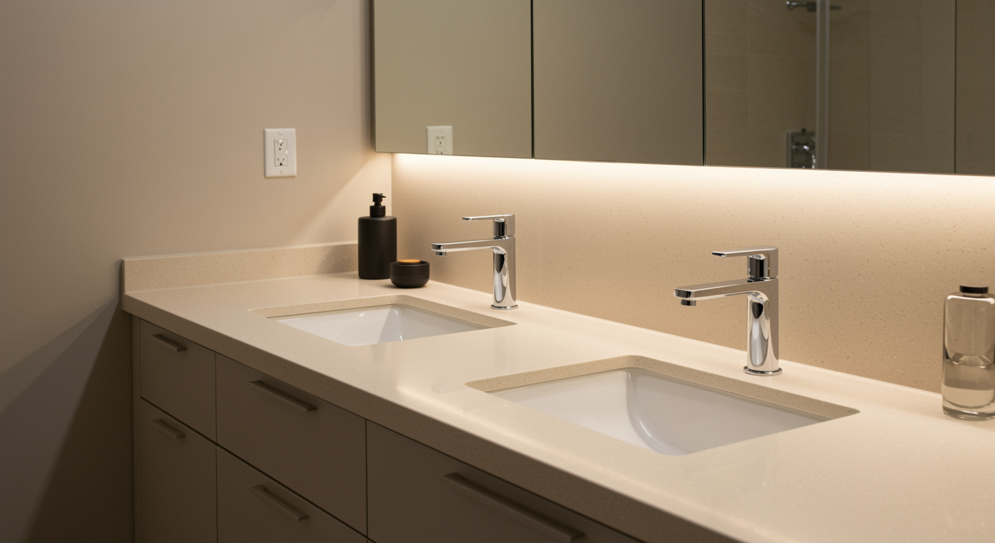 Guide To Bathroom Countertops, Bathroom Countertops, Care For Bathroom Countertops, Bathroom Countertop Tips, Care For Countertops, Bathroom Countertop Materials, Choice For Bathroom Countertops